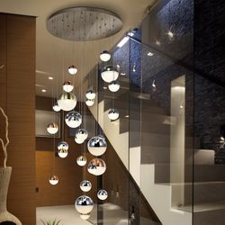 Plafonnier avec 27 lumières Led Metal Sphère, Ø83x220cm