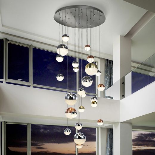 Plafonnier avec 27 lumières Led Metal Sphère, Ø83x220cm
