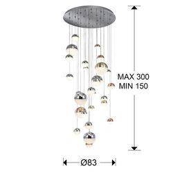 Plafonnier avec 27 lumières Led Metal Sphère, Ø83x220cm