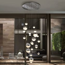 Deckenleuchte 27 Lichter Led Metallkugel Silber, Ø83x220cm