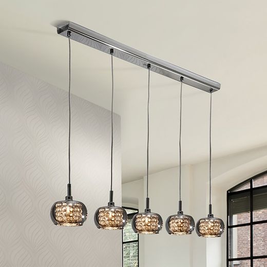 Plafonnier à 5 lumières en Acier et Verre Miroir Arián, 105x13x18cm