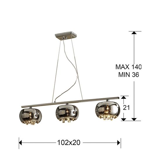 Argos Mirrored Glass and Metal 3-light Ceiling Lamp, 102x22x21cm