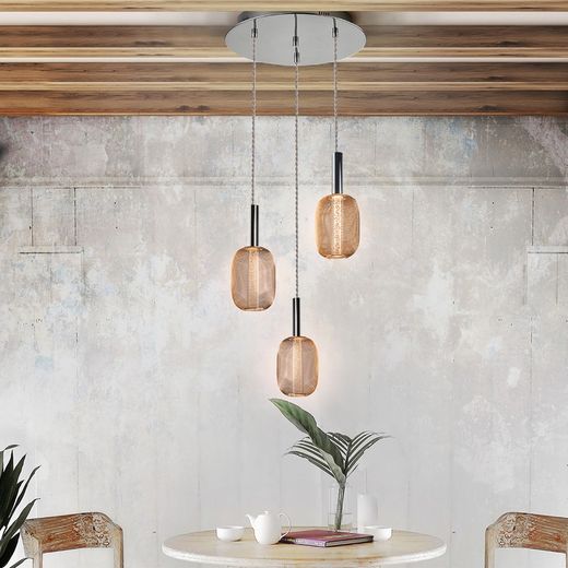 Plafonnier à 3 lumières Led en Métal Micron Doré, Ø36x30cm