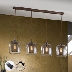 Plafoniera 4 luci Volpe Marrone Metallo e Cristallo, 107x20x29cm