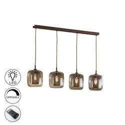 Plafoniera 4 luci Volpe Marrone Metallo e Cristallo, 107x20x29cm