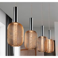 Plafonnier à 4 lumières en métal doré Micron, 88x13x30cm