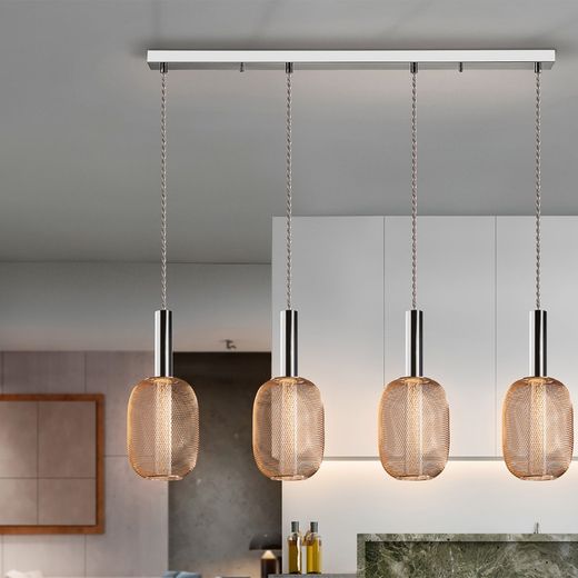 Plafonnier à 4 lumières en métal doré Micron, 88x13x30cm