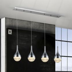 Plafonnier 4 lumières Led Métal et Verre Elie Silver, 70x10x22cm