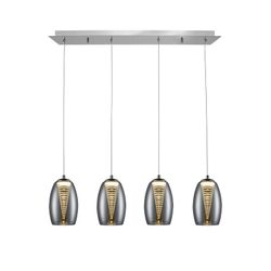 Ceiling Lamp with 4 Led Metal and Glass Nebula Mirrored lights, 72x12x18cm