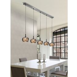 Ceiling Lamp of 5 lights of Steel and Arián Mirrored Glass, 105x13x18cm