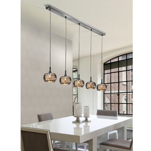 Ceiling Lamp of 5 lights of Steel and Arián Mirrored Glass, 105x13x18cm