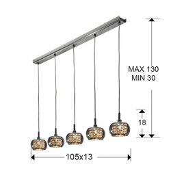 Ceiling Lamp of 5 lights of Steel and Arián Mirrored Glass, 105x13x18cm