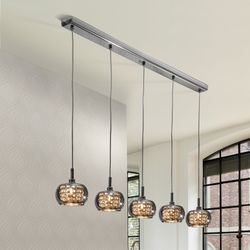 Ceiling Lamp of 5 lights of Steel and Arián Mirrored Glass, 105x13x18cm