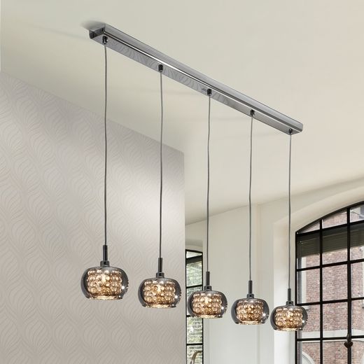 Ceiling Lamp of 5 lights of Steel and Arián Mirrored Glass, 105x13x18cm