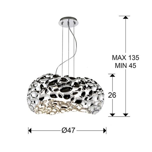 Narisa Zilverkleurige Metalen Plafondlamp met 5 lampjes, Ø47x26cm