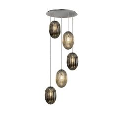 Plafoniera a 5 luci in Metallo e Vetro Ovila, Ø60x160cm