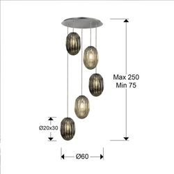 Plafoniera a 5 luci in Metallo e Vetro Ovila, Ø60x160cm