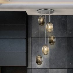 Plafoniera a 5 luci in Metallo e Vetro Ovila, Ø60x160cm