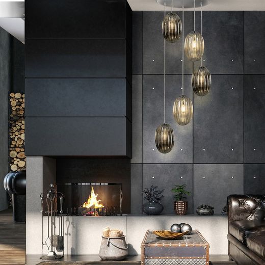 Plafonnier à 5 lumières en Métal et Verre Ovila, Ø60x160cm