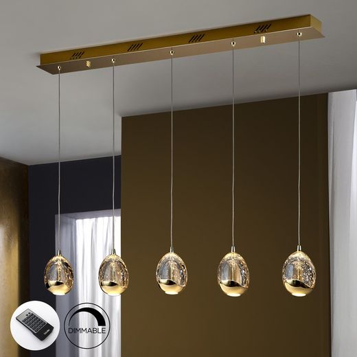 Plafonnier 5 lumières en Métal et Verre Dew Gold, 96x9x95cm