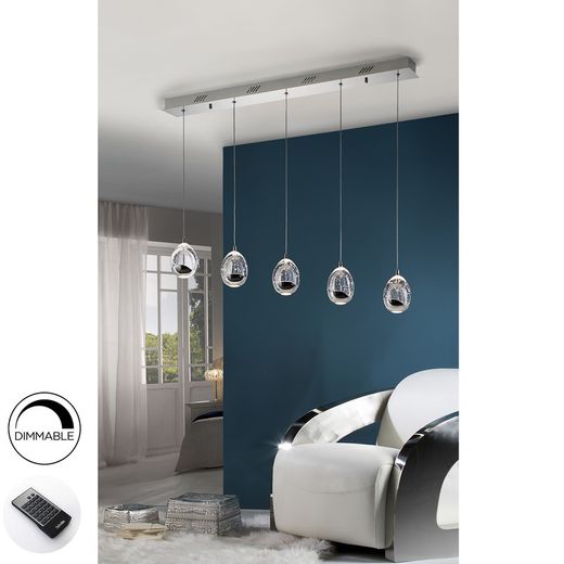 Deckenleuchte mit 5 Lichtern aus Metall und silbernem Taukristall, 96x9x95cm