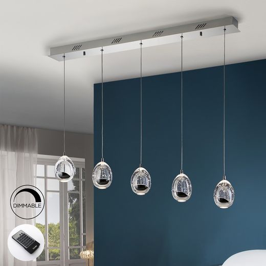 Deckenleuchte mit 5 Lichtern aus Metall und silbernem Taukristall, 96x9x95cm