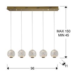 Ceiling Lamp 5 lights Led Austral, 96x11x11cm