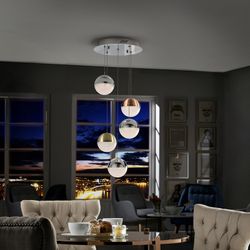 Plafonnier avec 5 lumières Led Metal Sphère, Ø33x120cm