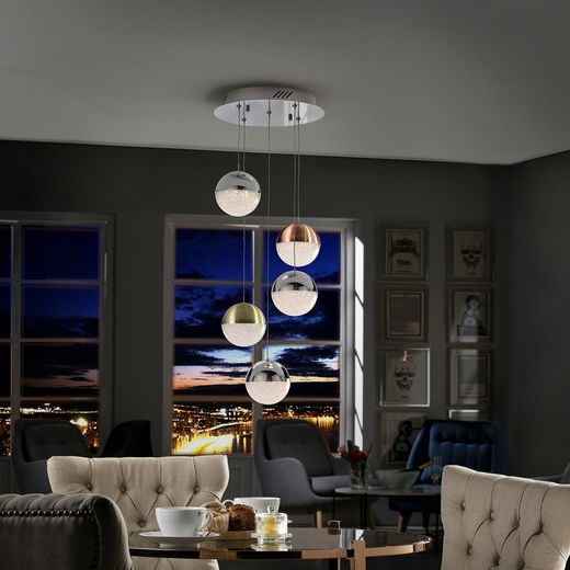 Plafonnier avec 5 lumières Led Metal Sphère, Ø33x120cm