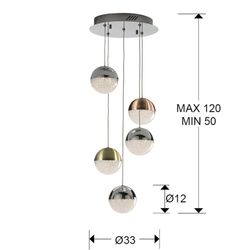 Plafonnier avec 5 lumières Led Metal Sphère, Ø33x120cm