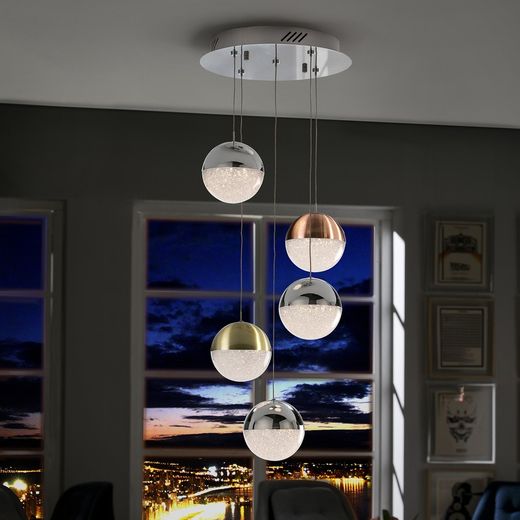 Plafonnier avec 5 lumières Led Metal Sphère, Ø33x120cm