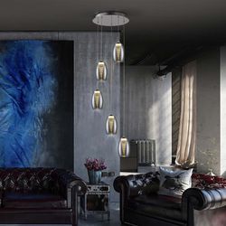 Ceiling Lamp with 5 Led Metal and Glass Nebula Mirrored lights, Ø35x130cm