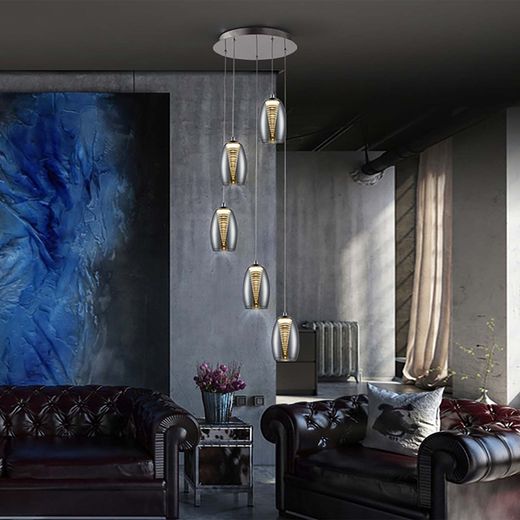 Lampa sufitowa z 5 diodami Led Metal i Szklana Mgławica Lustrzane, Ø35x130cm