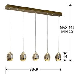 Φωτιστικό Οροφής από 5 Led Metal και Glass Golden Dew, 96x9x95cm
