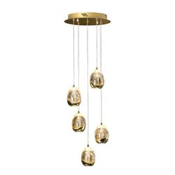 Plafoniera a 5 Led Metallo e Vetro Golden Dew, Ø30x80cm