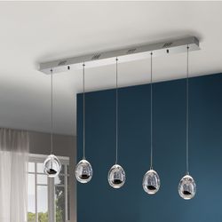 Lampa sufitowa z 5 diodami Led Metal i Crystal Dew Silver, 96x9x95cm