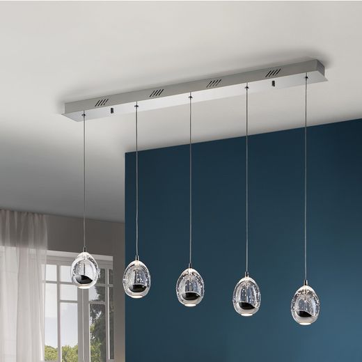 Lampa sufitowa z 5 diodami Led Metal i Crystal Dew Silver, 96x9x95cm