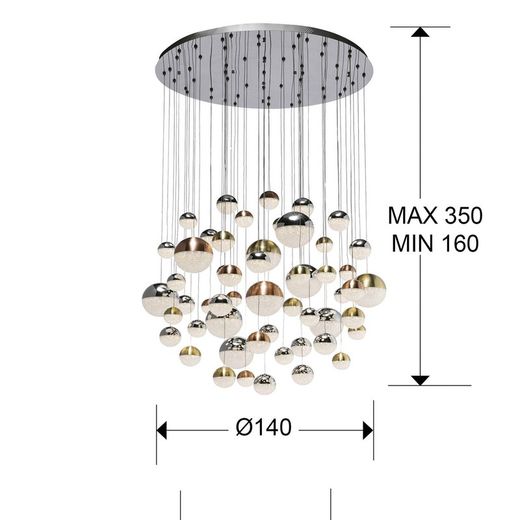Taklampa med 55 Led Metal Sphere-ljus, Ø140x200cm