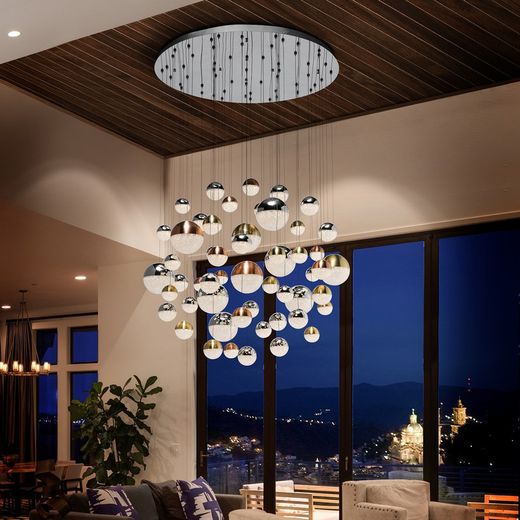 Taklampa med 55 Led Metal Sphere-ljus, Ø140x200cm