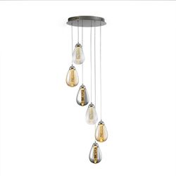 Taccia Metal and Glass Led Ceiling Lamp with 6 lights, Ø40x125cm
