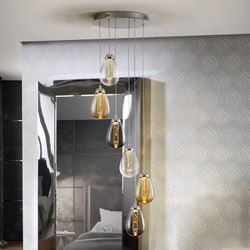 Taccia Metal and Glass Led Ceiling Lamp with 6 lights, Ø40x125cm