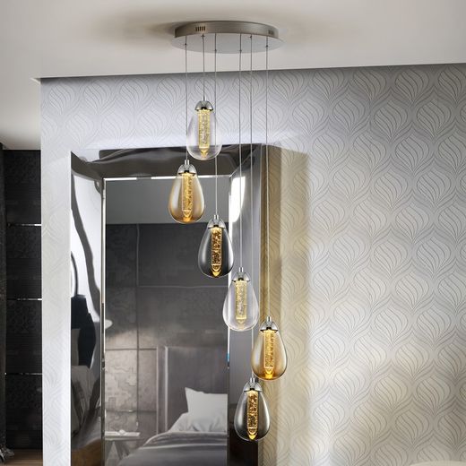 Taccia Metal and Glass Led Ceiling Lamp with 6 lights, Ø40x125cm