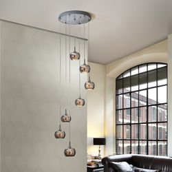 Candeeiro de Tecto de 7 Luzes de Aço e Vidro Espelhado Arián, Ø50x85cm