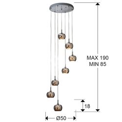 Candeeiro de Tecto de 7 Luzes de Aço e Vidro Espelhado Arián, Ø50x85cm
