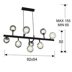 Plafonnier Altais Double Verre et Métal 9 Lumières, 92x54x50cm