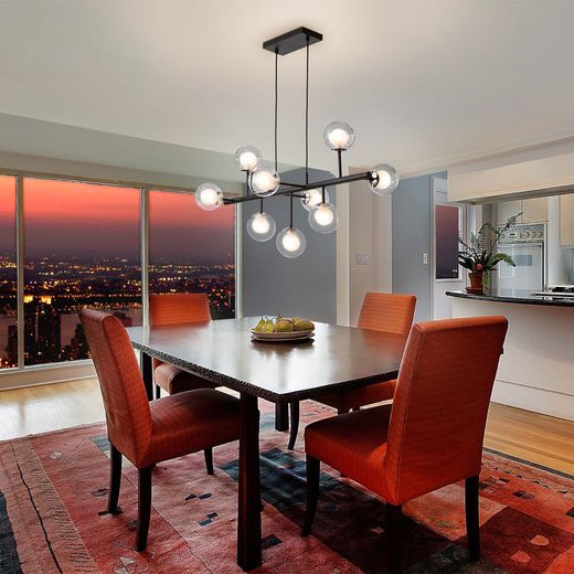 Plafonnier Altais Double Verre et Métal 9 Lumières, 92x54x50cm