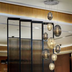 Ceiling Lamp of 9 lights in Metal and Glass Ovila, Ø86x230cm