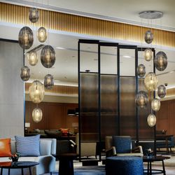 Ceiling Lamp of 9 lights in Metal and Glass Ovila, Ø86x230cm