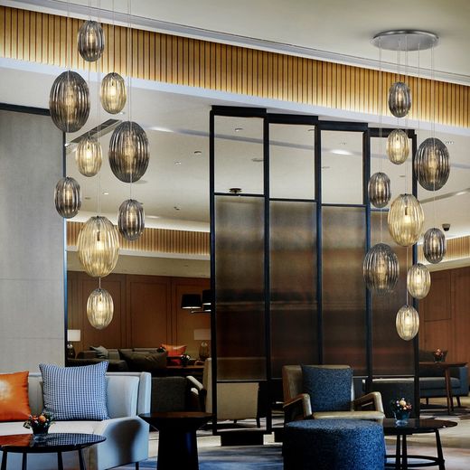 Ceiling Lamp of 9 lights in Metal and Glass Ovila, Ø86x230cm