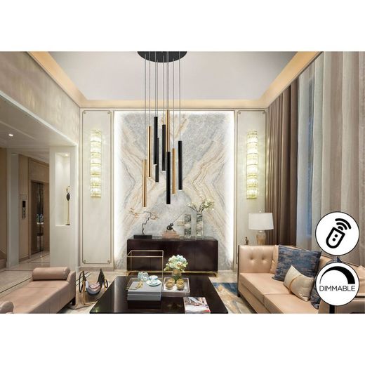 Lampa sufitowa 9 świateł Led Metal Varas Złoto/Czarne, Ø42x110cm